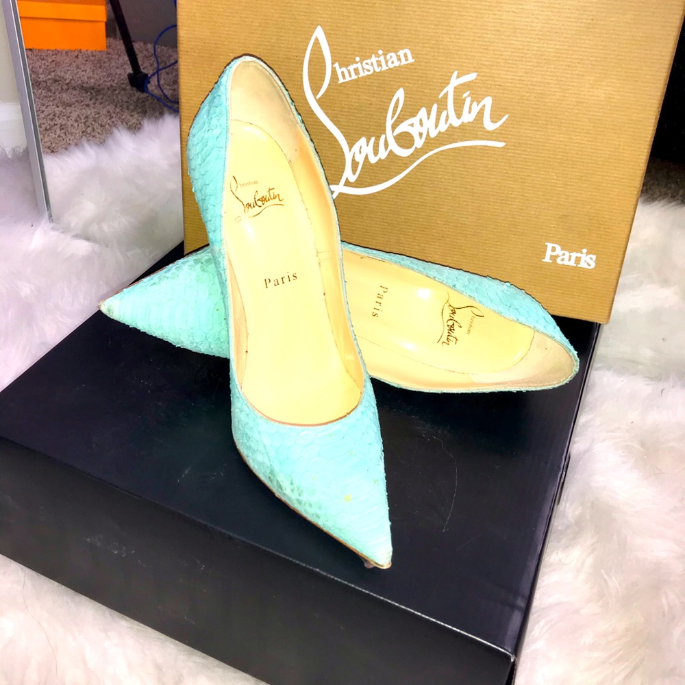 Snake skin textured light blue Christian Louboutin